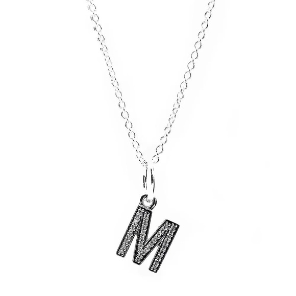 EUC Pandora 791325CZ Sterling Silver Alphabet Letter M Dangle Charm w/ Clear CZs - Picture 3 of 11